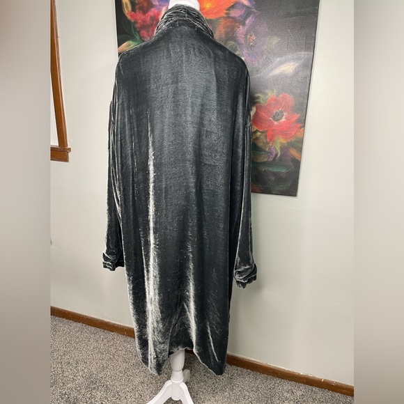 CP Shades Dark Gray Velvour Boho Longline Oversized Duster M Silk Blend Hippie - Picture 4 of 12